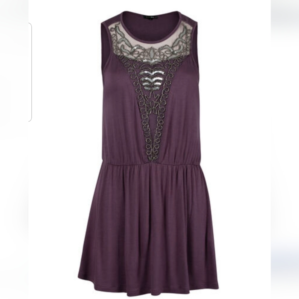 Sloane and Sadie Beaded Front Peplum Tank Purple 1x